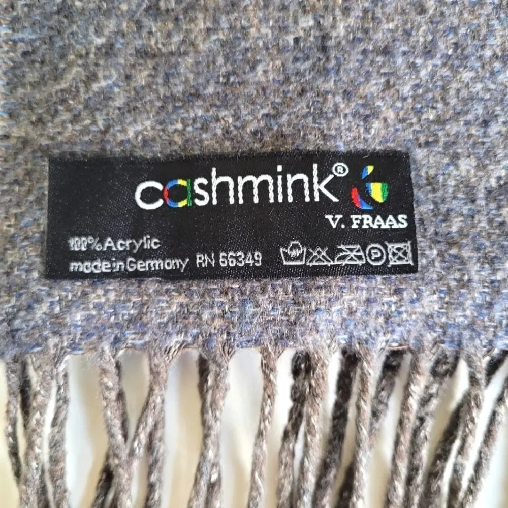 V. FRAAS Cashmink Scarf Brown & Blue with Fringe